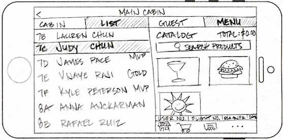 Sketch of early concept for horizontal view of the point of sale integration.