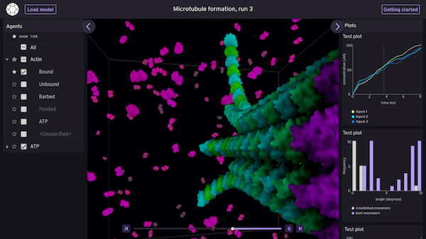 Color version of the Simularium screen with actin simulation shown.