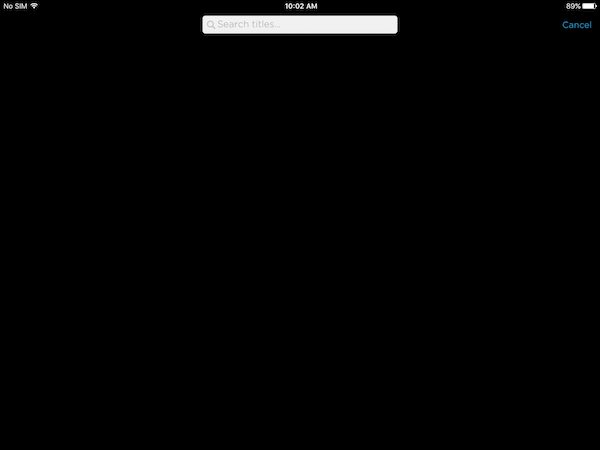 Blank search screen on tablet platform